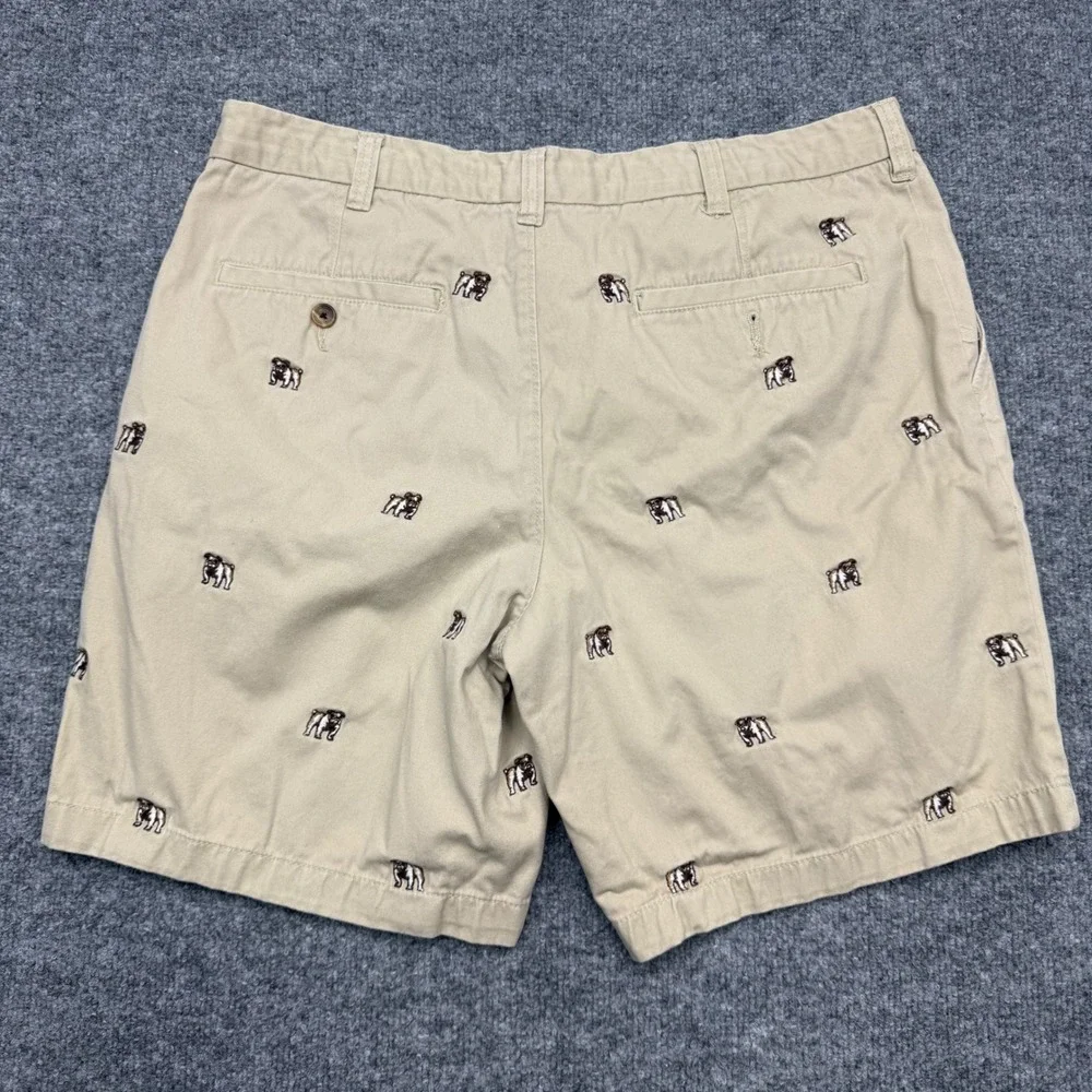 Club Room Mens Khaki Tan Bulldog‎ Embroidered Chino Shorts Size 34 Cotton Preppy